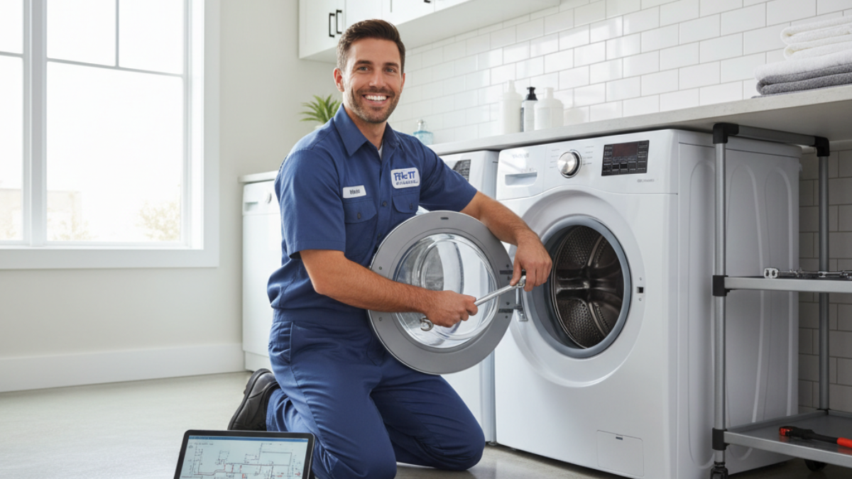 Professional washing machine repair in Melbourne by a friendly technician, ensuring reliable appliance service